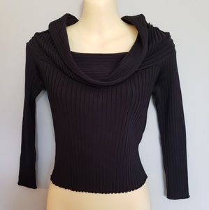 NWT Crop Top ZARA Womens Size M Black Ribbed Knit Cowl Neck